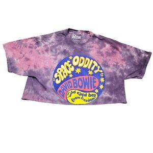 David Bowie Space Oddity Crop Tshirt S / M Tie Dye Graphic 2021 Purple‎ Retro